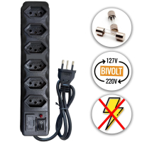Filtro de linha 6 tomadas com fusível 90cm chave e led bivolt preto