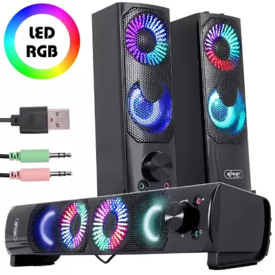 Caixa de Som com fio 6W Usb P2 com Led RGB e controle de volume