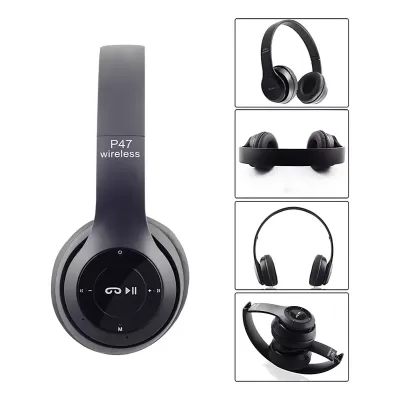 Fone de Ouvido sem Fio Bluetooth P47 Com Reducão De Ruídos Preto