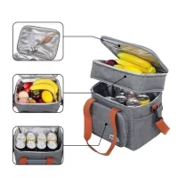 Bolsa térmica de grande capacidade com duas camadas zíper e alças
