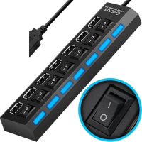 Hub Usb 2.0 com 7 Portas e Interruptor preto