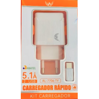 Carregador 5.1A 2 USB com cabo type C
