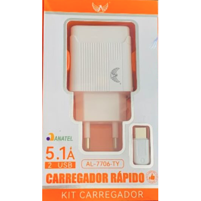 Carregador 5.1A 2 USB com cabo type C