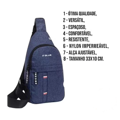 Bolsa Mochila De Peito Tiracolo Pochete Impermeável Transversal Azul