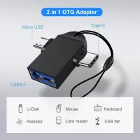 Adaptador 2 em 1 Tipo-C para Micro USB OTG, Carregamento Rápido e Transferência de Dados