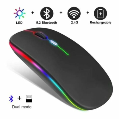 Mouse sem Fio Bluetooth e Wireless Recarregável
