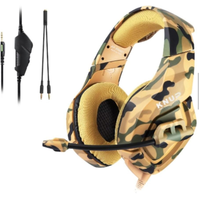Fone de ouvido Gamer Militar TAN Headset Camuflado Super Bass P3   Adaptador P2