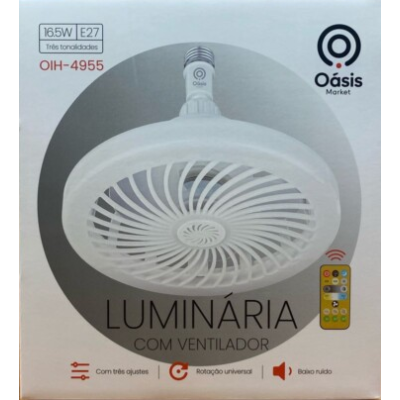 Lâmpada de Teto com Ventilador e Controle Remoto 16.5W em formato fácil de bocal de luz